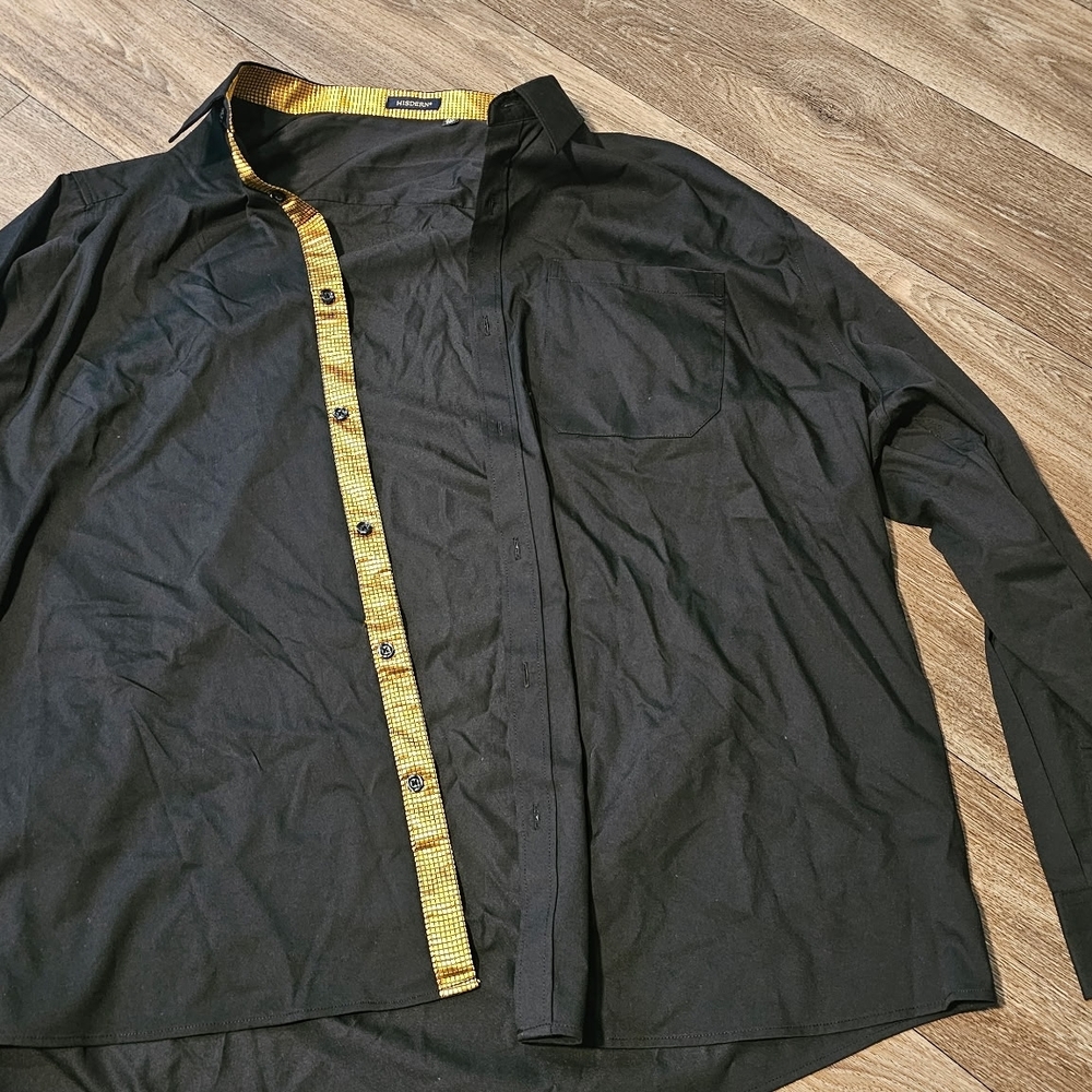 Black Shirt with Yellow Beaded Collar